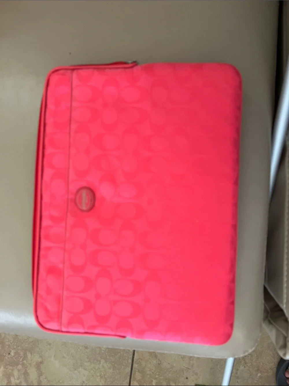 Coach Neon Pink Signature Tablet Sleeve with Zip